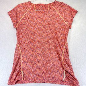 ATHLETA Womens L Orange Peach Performance Top Space Dye Reflective Pocket Soft